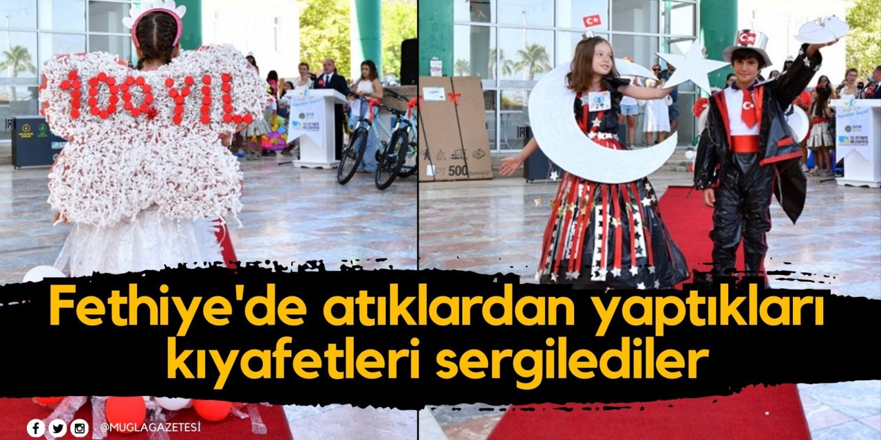 Fethiye'de atıklardan yaptıkları kıyafetleri sergilediler