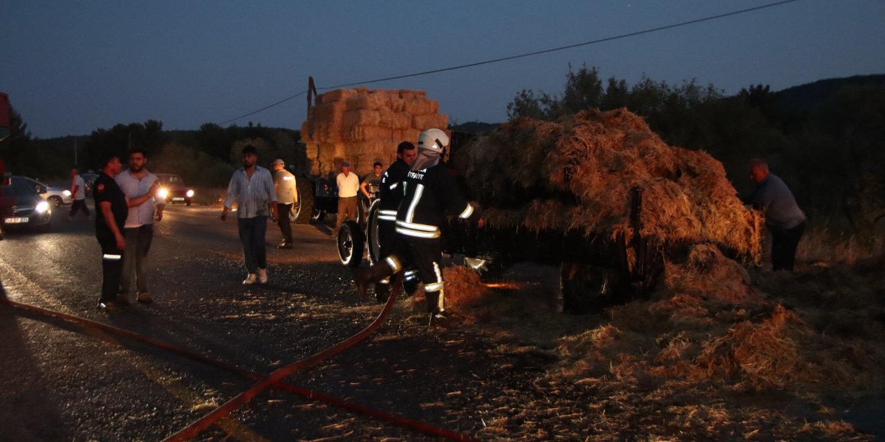 Menteşe'de hareket halindeki traktör yandı