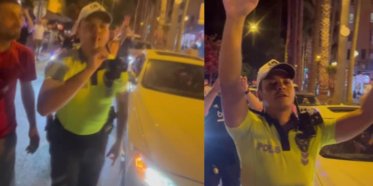 Trafik polisi vatandaşın galibiyet coşkusuna üçlü çektirerek ortak oldu