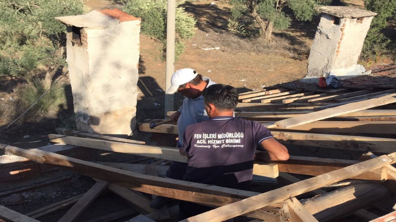 Gazinin uçan çatısı onarılıyor