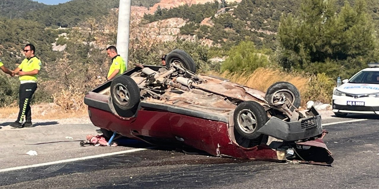 Milas’ta feci kaza: Kontrolden çıkan otomobil takla attı