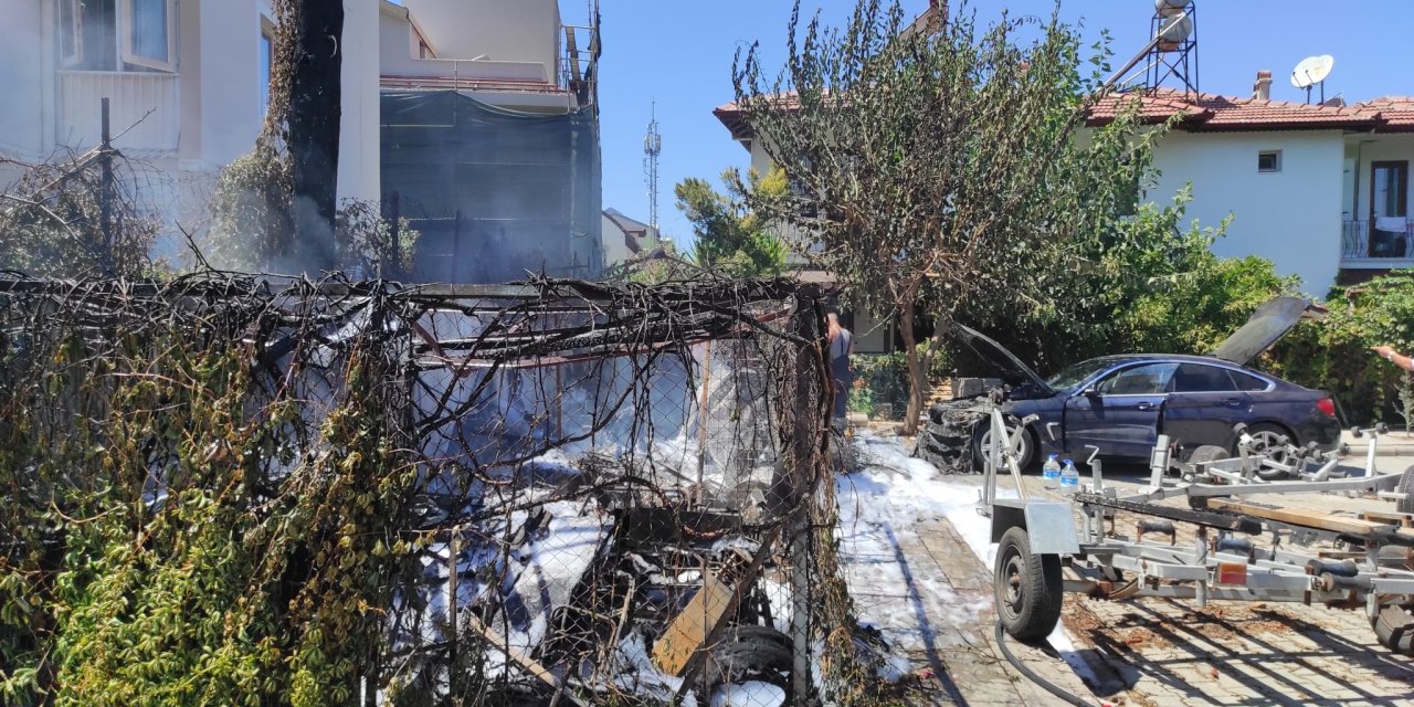 Muğla’da yangında depo ve araba alevlere teslim oldu