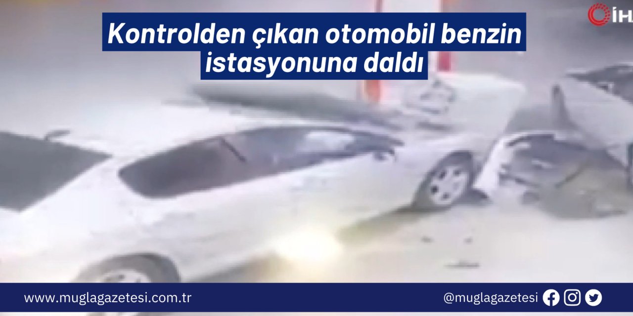 Kontrolden çıkan otomobil benzin istasyonuna daldı