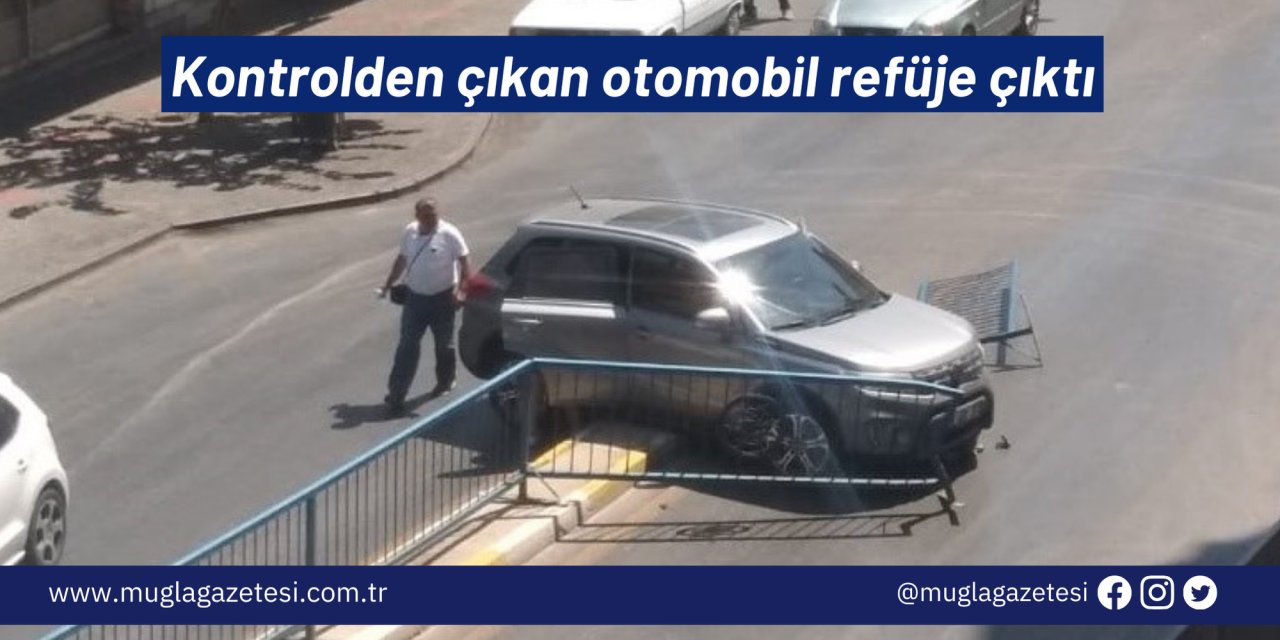 Kontrolden çıkan otomobil refüje çıktı