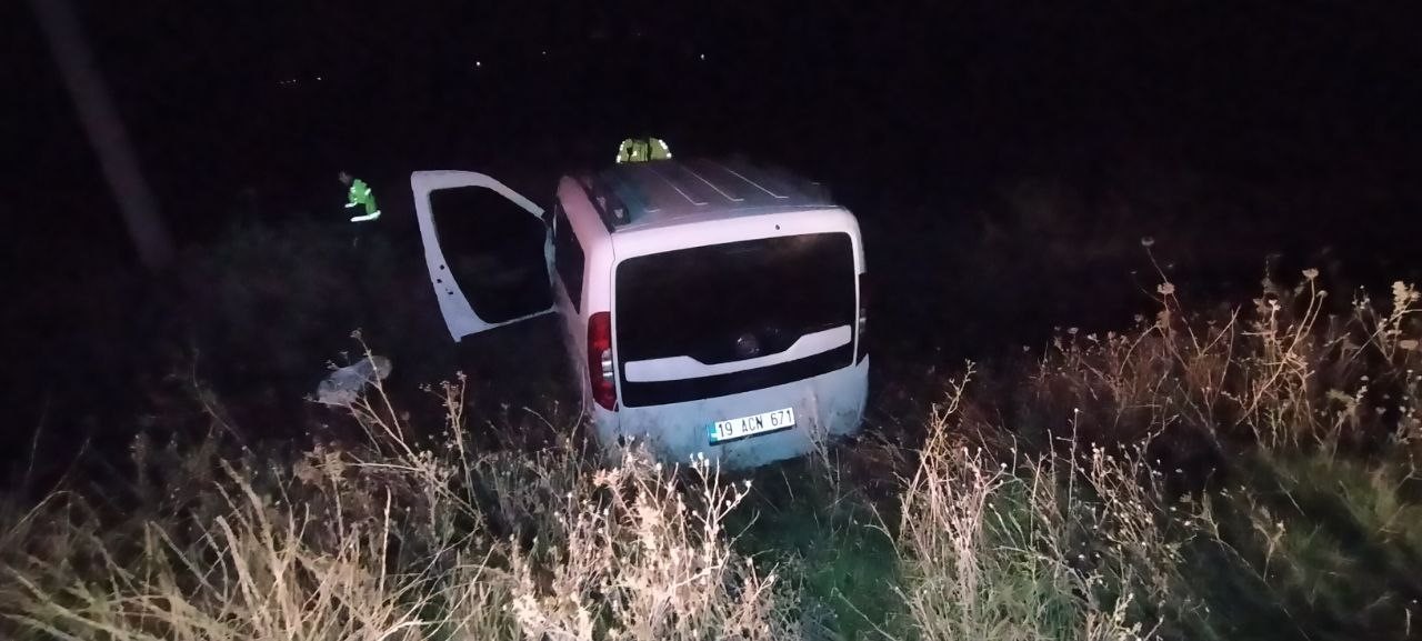 Kontrolden çıkan hafif ticari araç şarampole uçtu