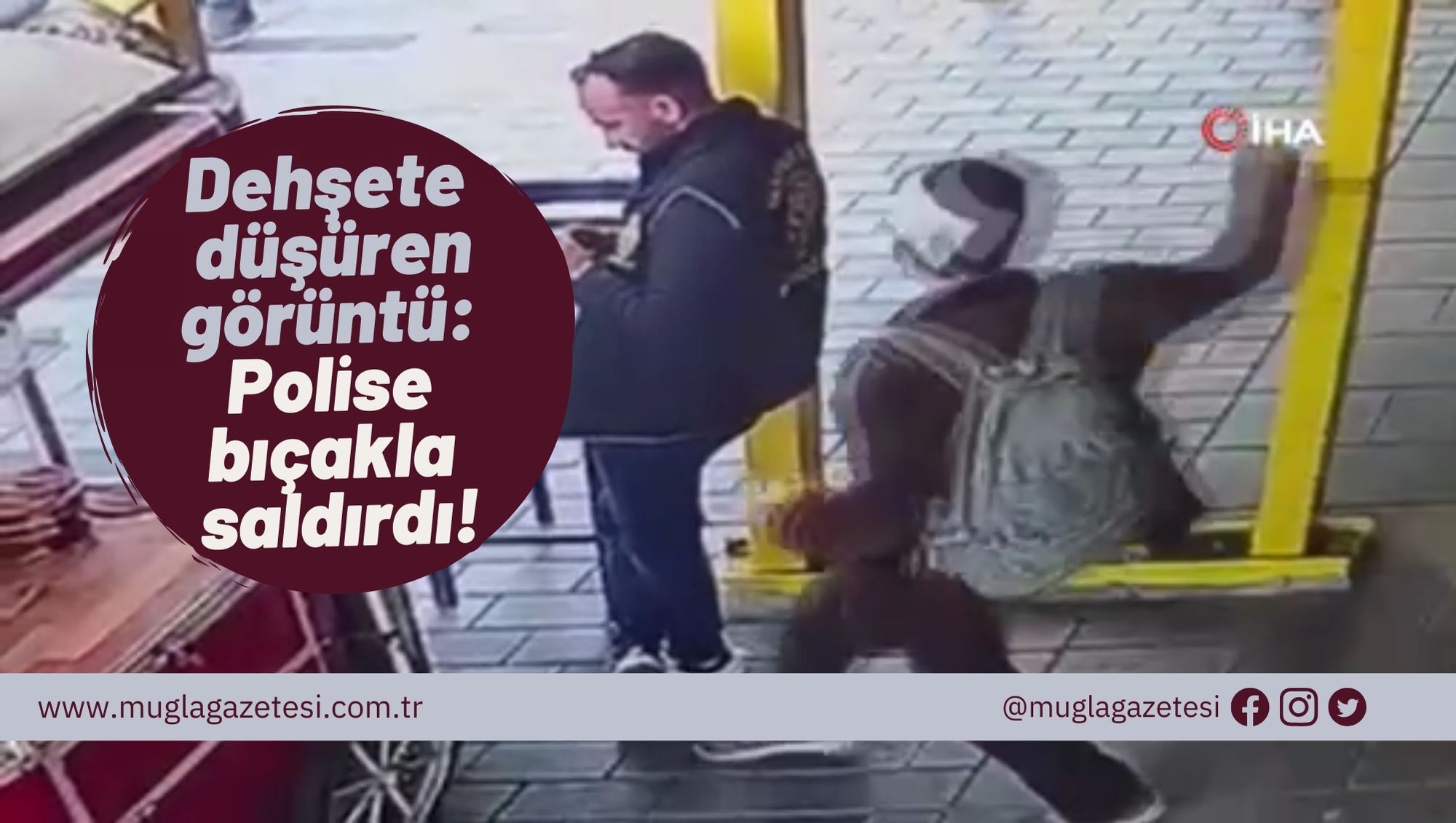 Dehşete düşüren görüntü: Polise bıçakla saldırdı!