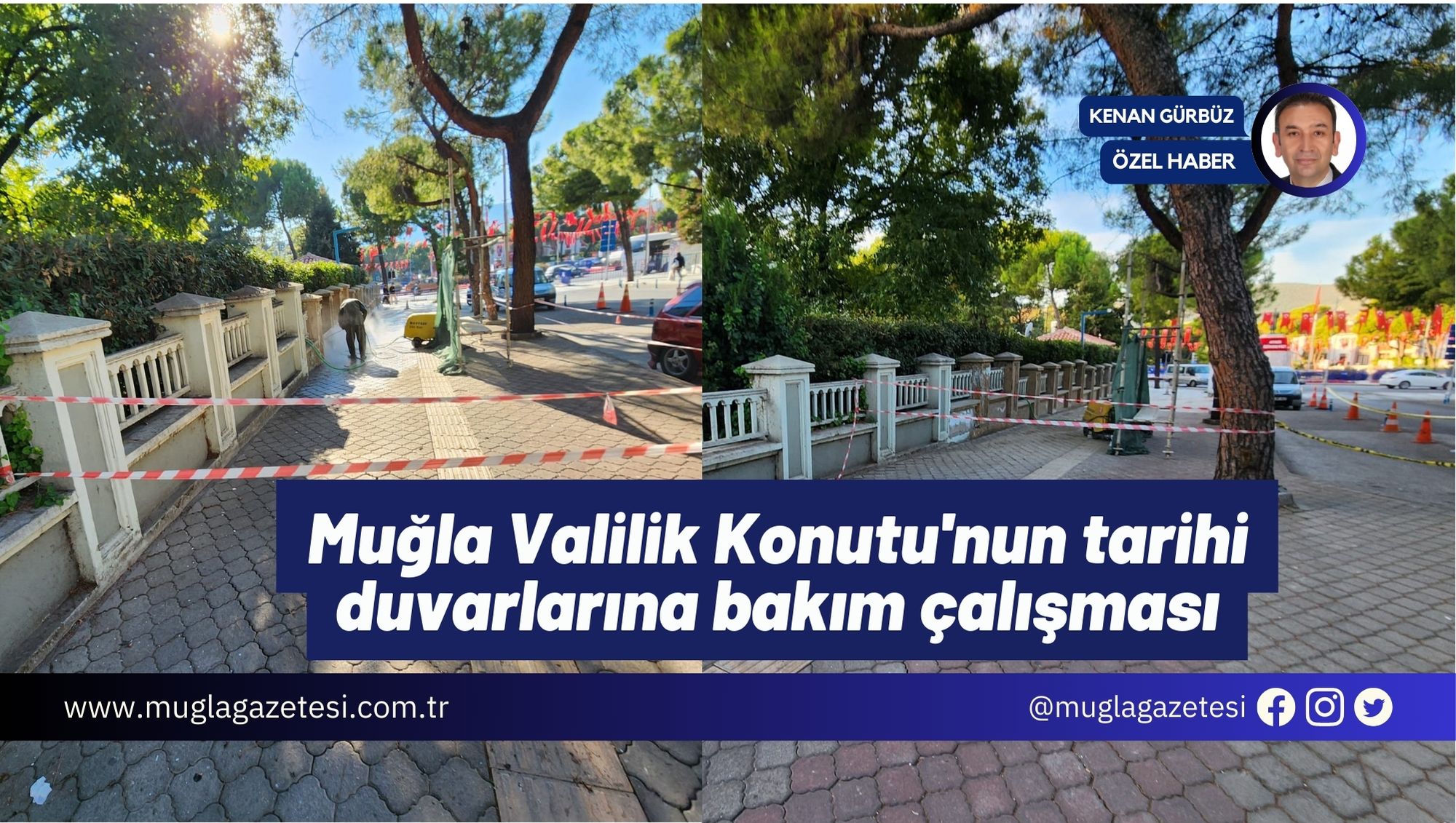 Muğla Valilik Konutu'nun tarihi duvarlarına bakım çalışması