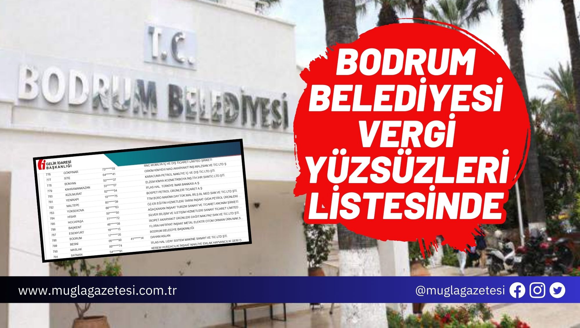 BODRUM BELEDİYESİ VERGİ YÜZSÜZLERİ LİSTESİNDE