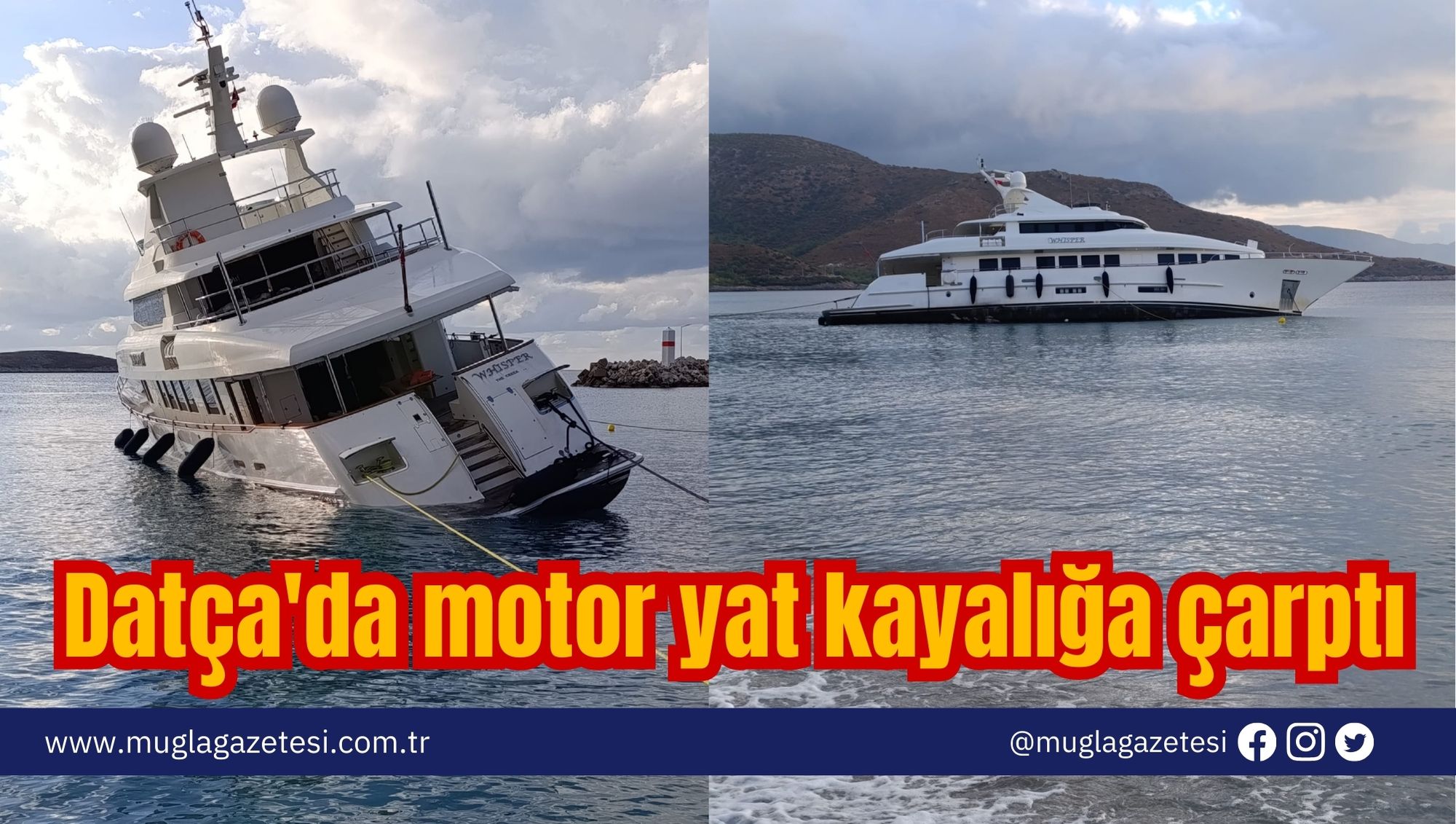 Datça'da motor yat kayalığa çarptı