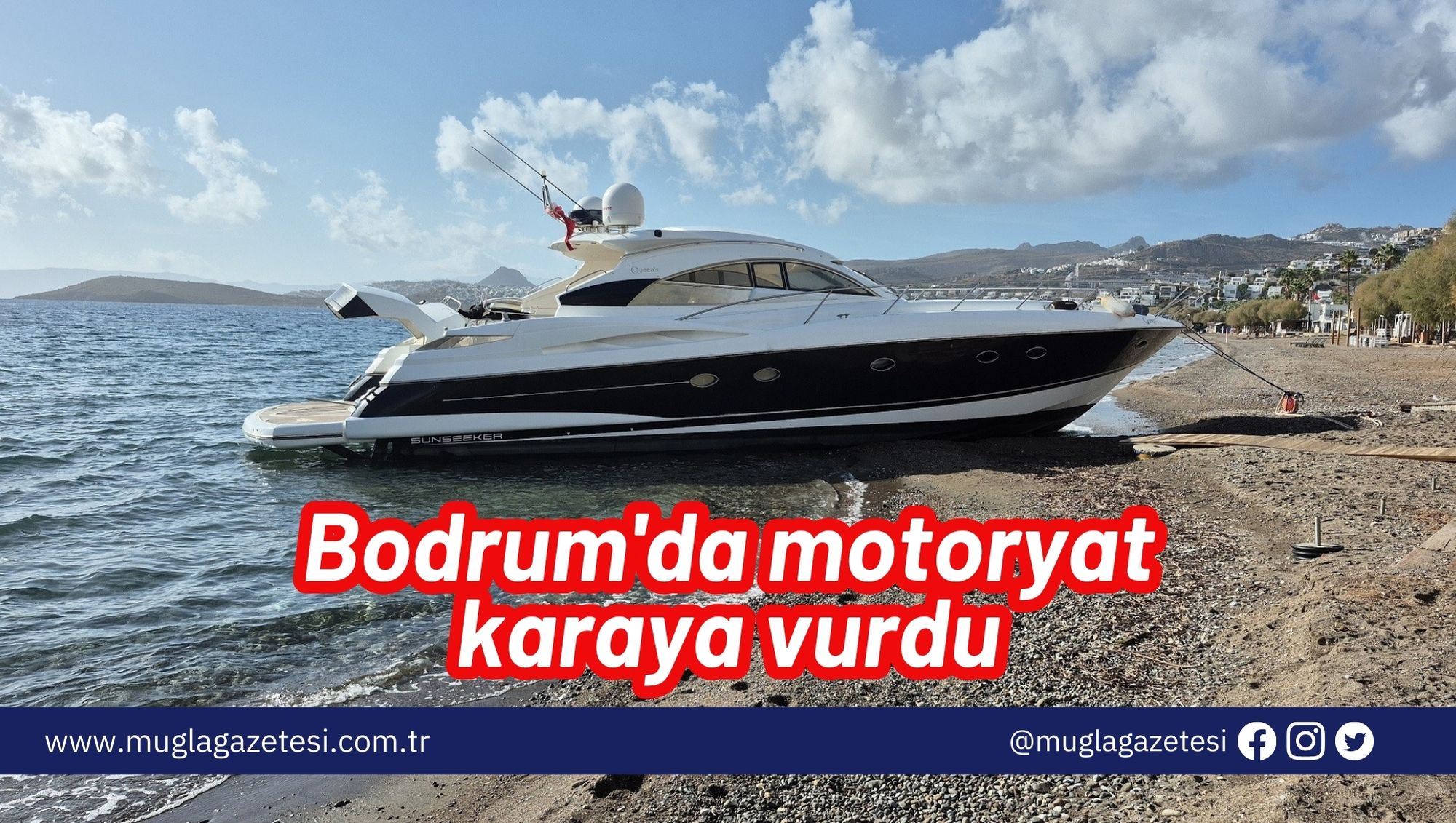 Bodrum'da motoryat karaya vurdu