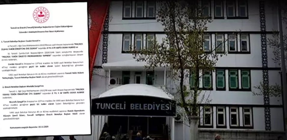 Tunceli ve Ovacık belediyelerine kayyum atandı