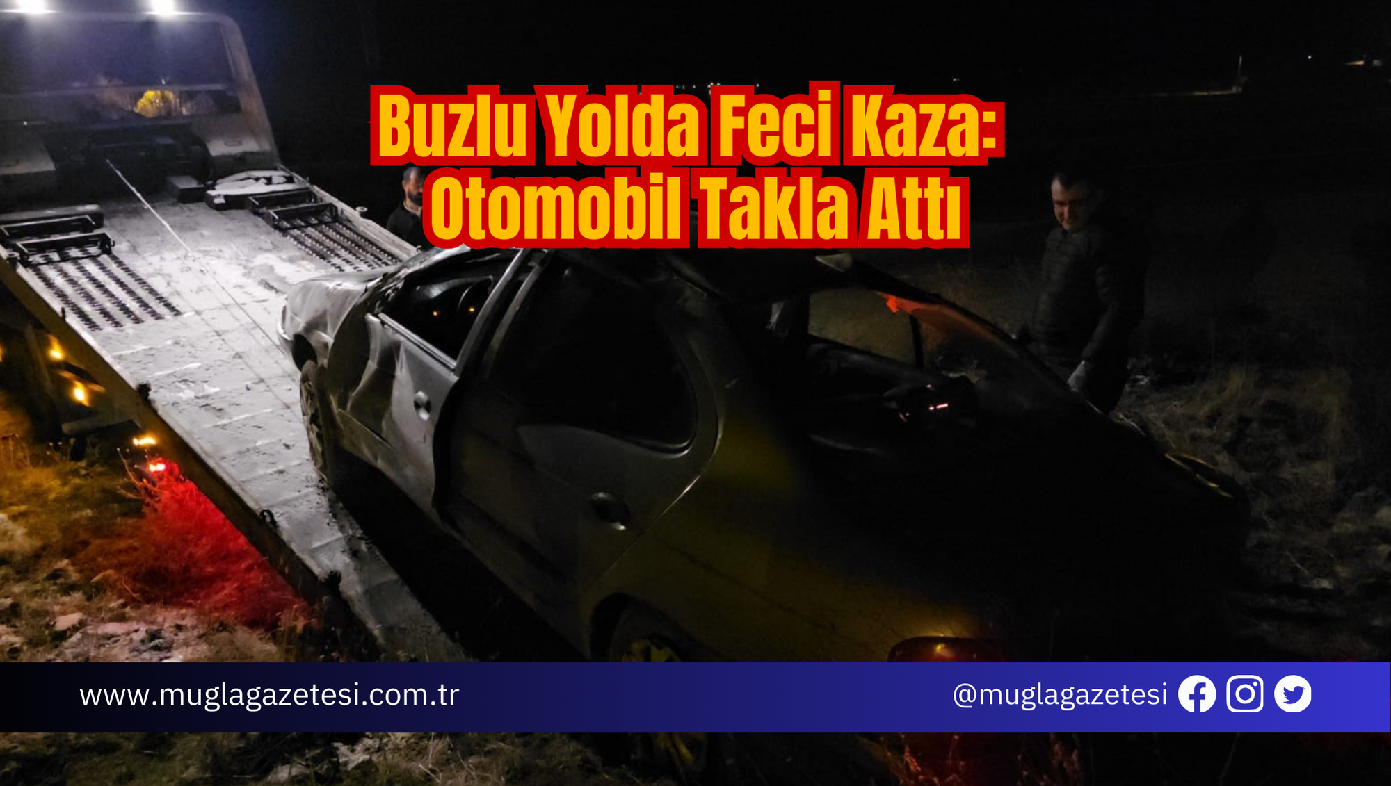 Buzlanan yolda  otomobil takla attı