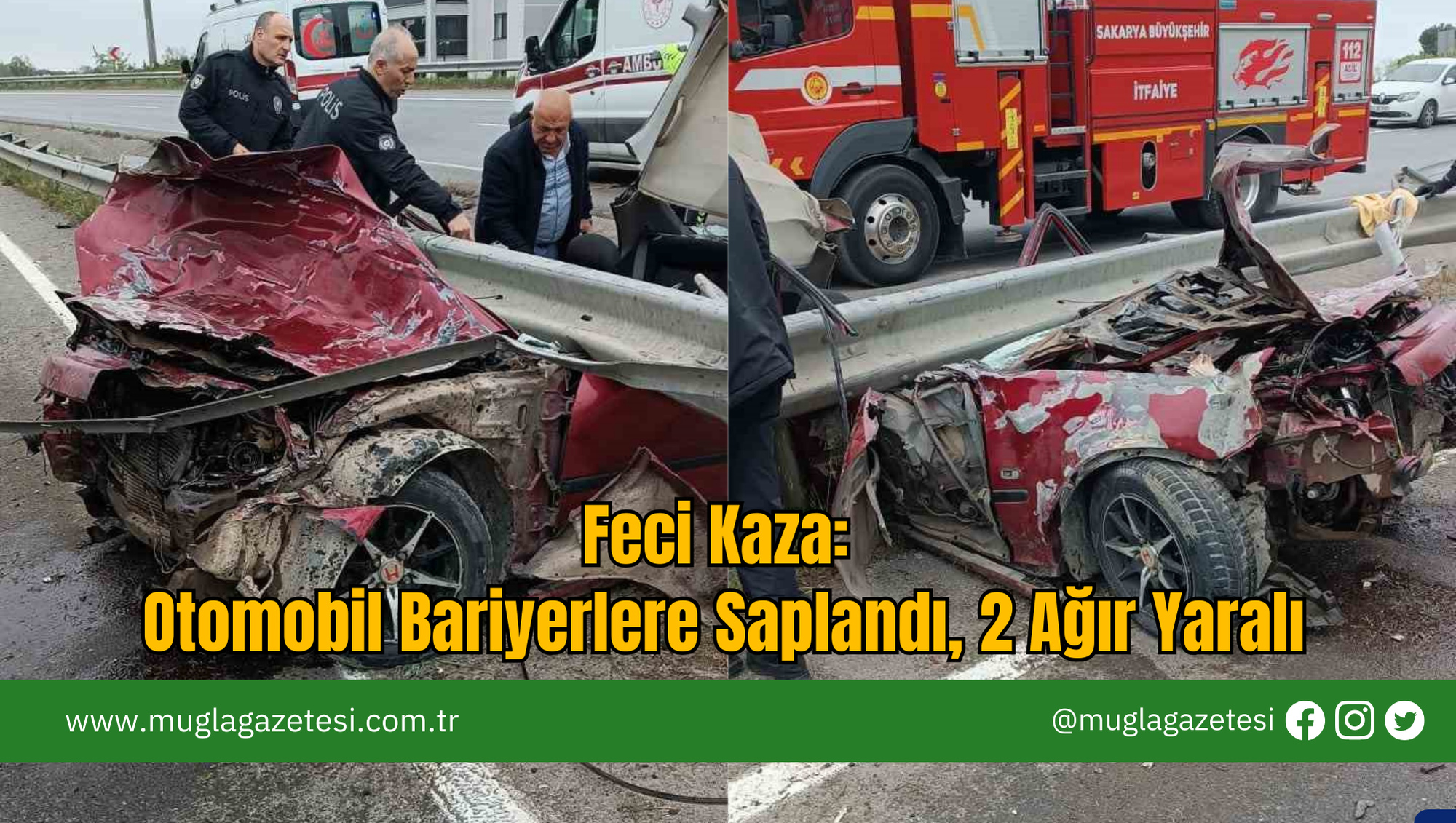 Feci Kaza: Otomobil Bariyerlere Saplandı, 2 Ağır Yaralı