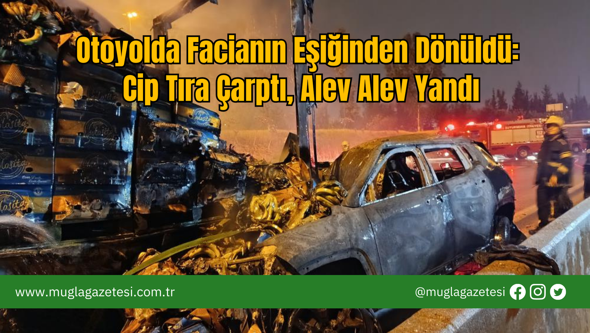 Otoyolda Facianın Eşiğinden Dönüldü: Cip Tıra Çarptı, Alev Alev Yandı