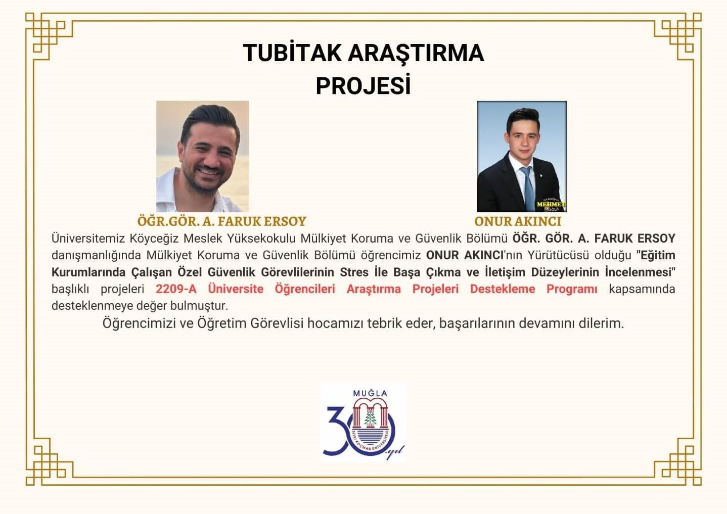 Köyceğiz MYO Öğrencisinin Projesine TÜBİTAK’tan Destek