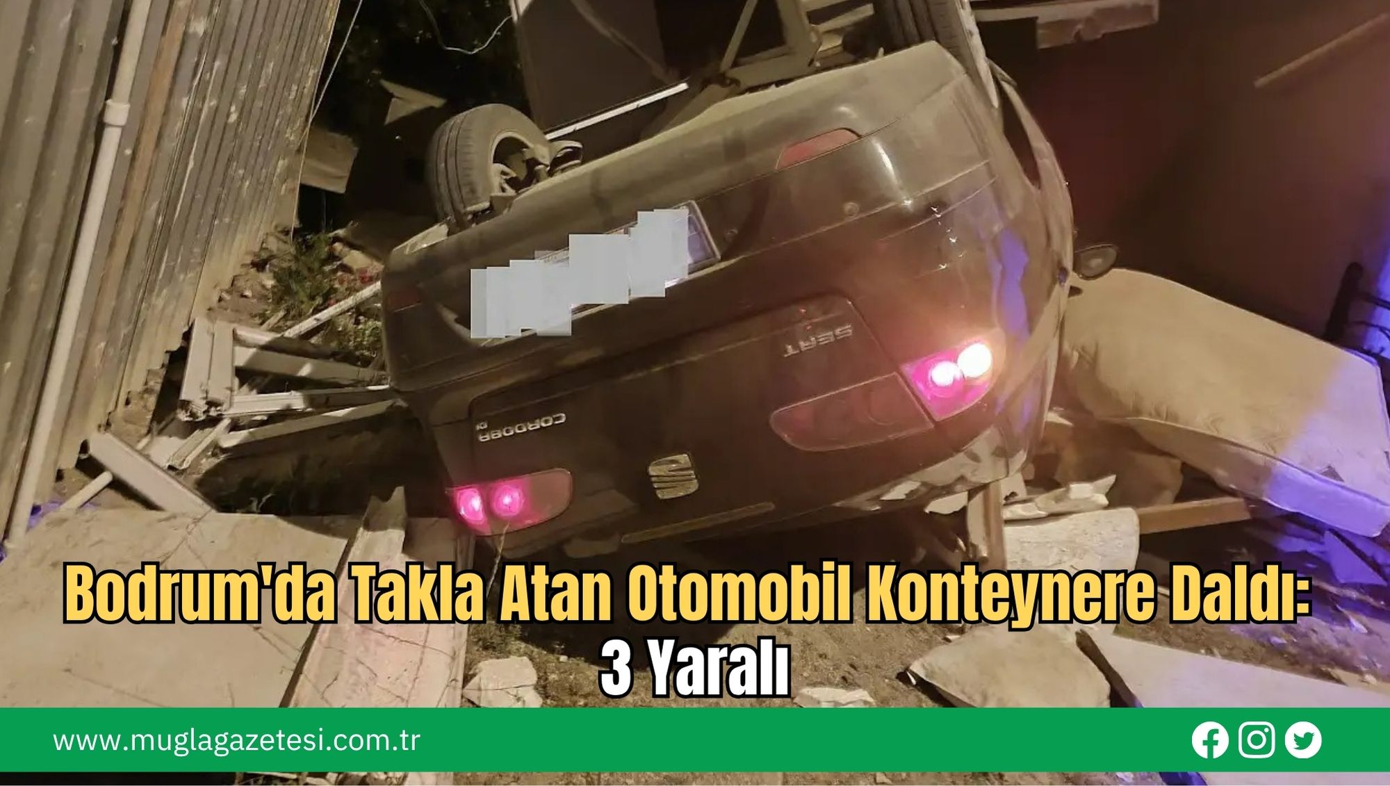 Bodrum'da Takla Atan Otomobil Konteynere Daldı: 3 Yaralı