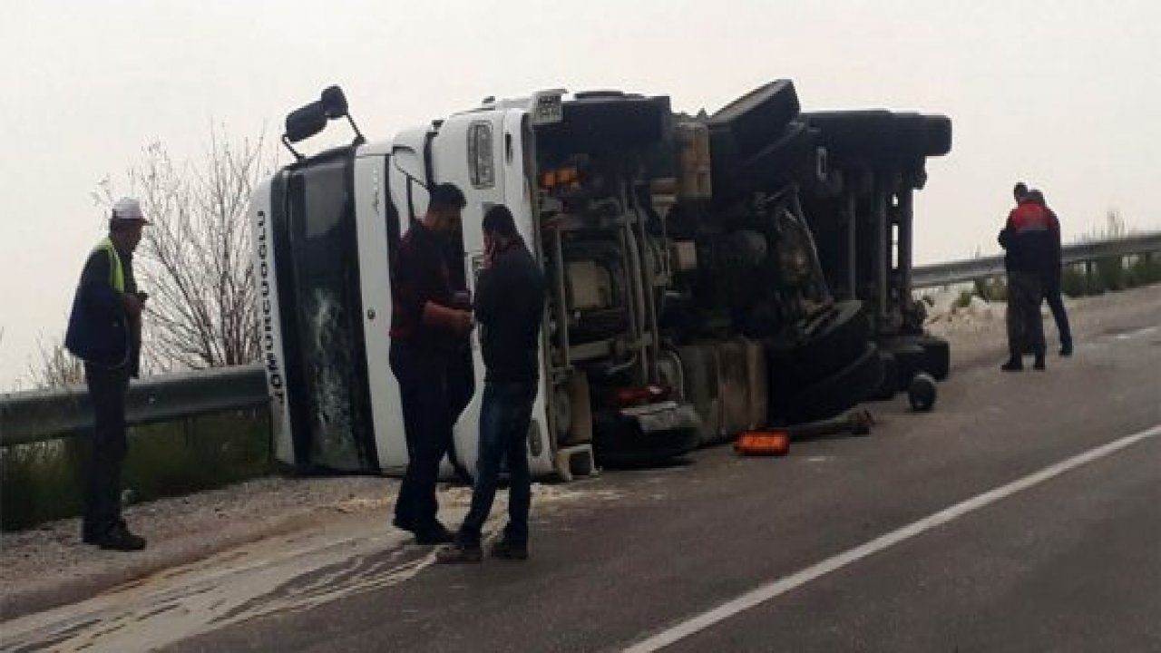 Maden yüklü TIR devrildi