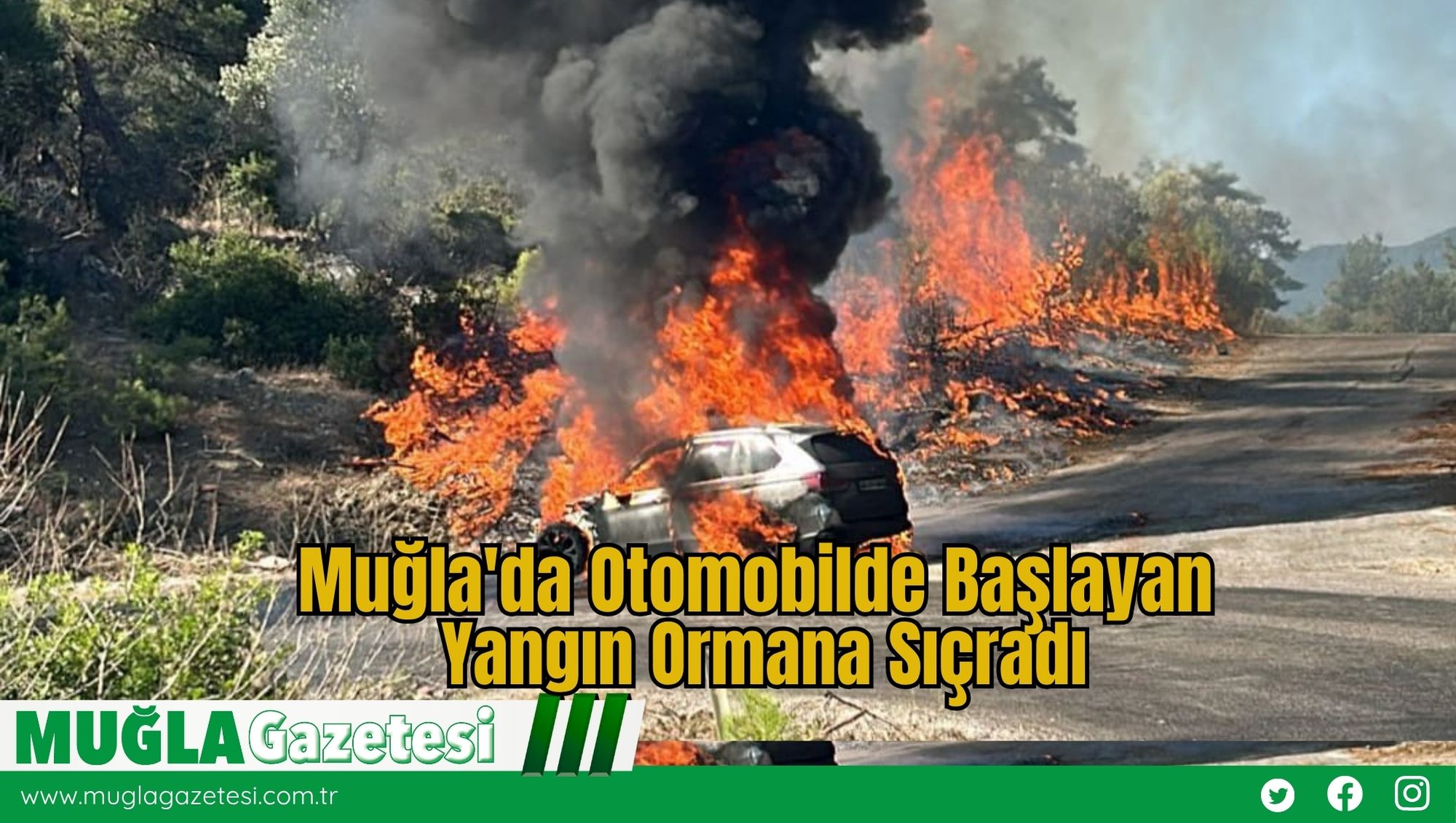 Muğla'da Otomobilde Başlayan Yangın Ormana Sıçradı