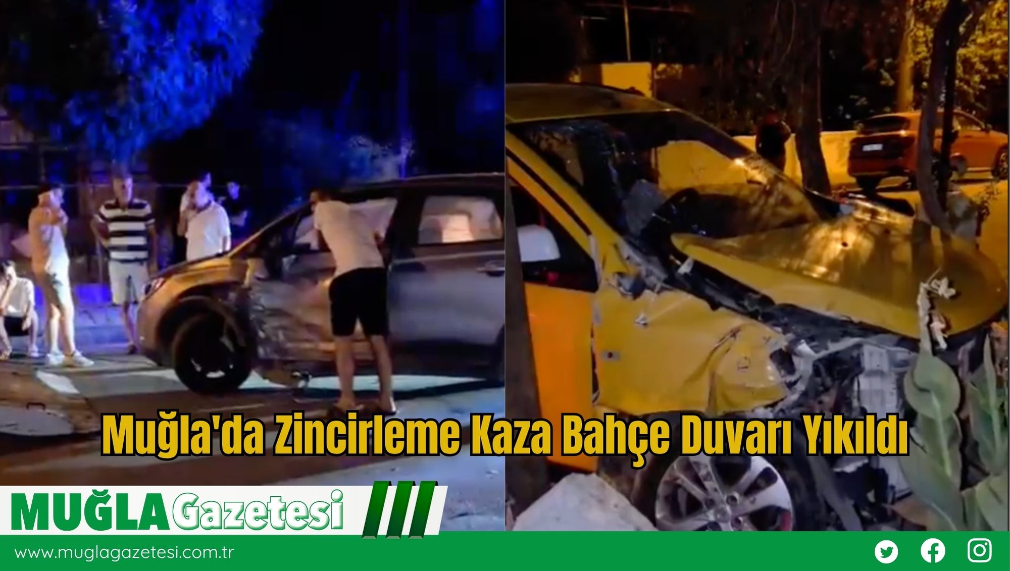 Muğla'da Zincirleme Kaza Bahçe Duvarı Yıkıldı
