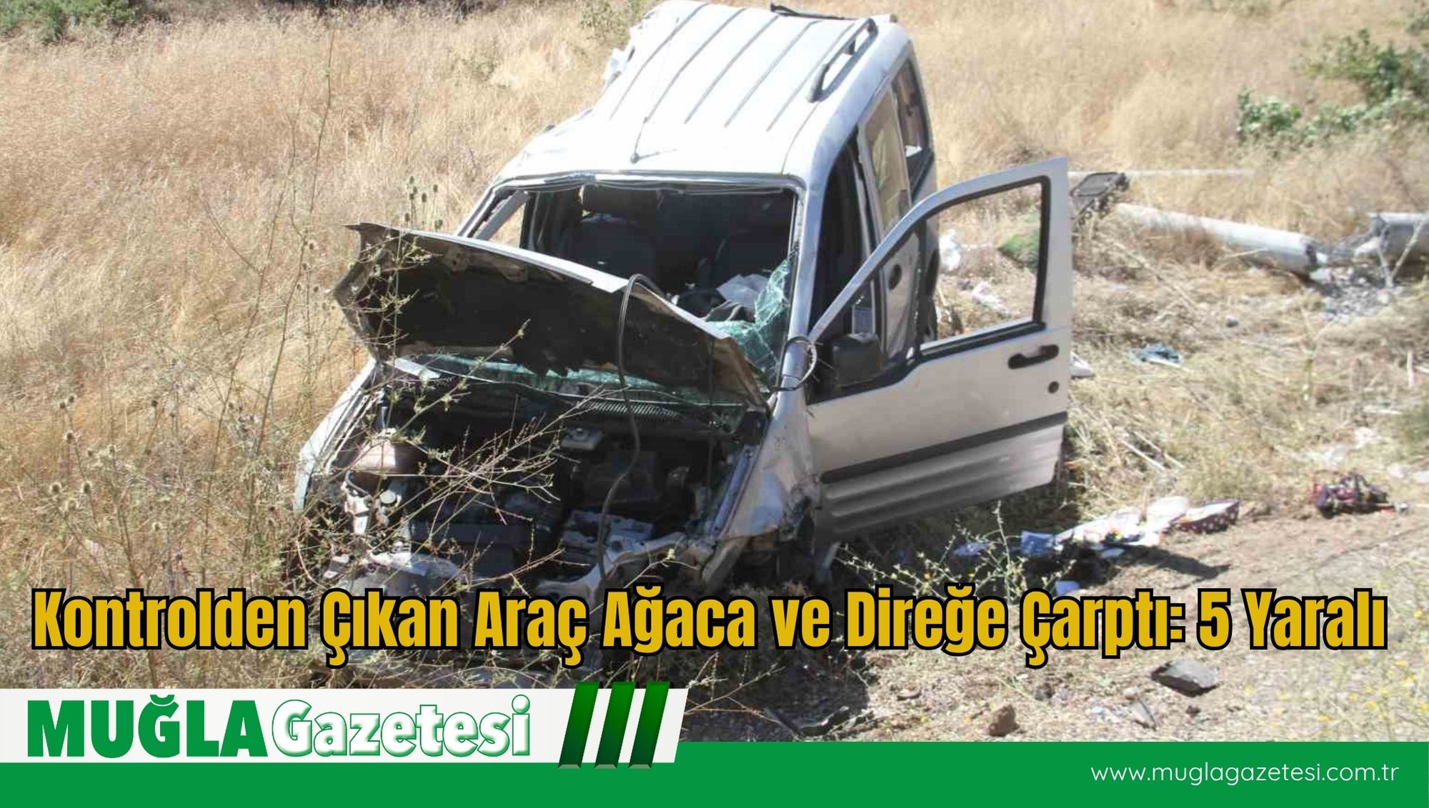 Kontrolden Çıkan Araç Ağaca ve Direğe Çarptı: 5 Yaralı