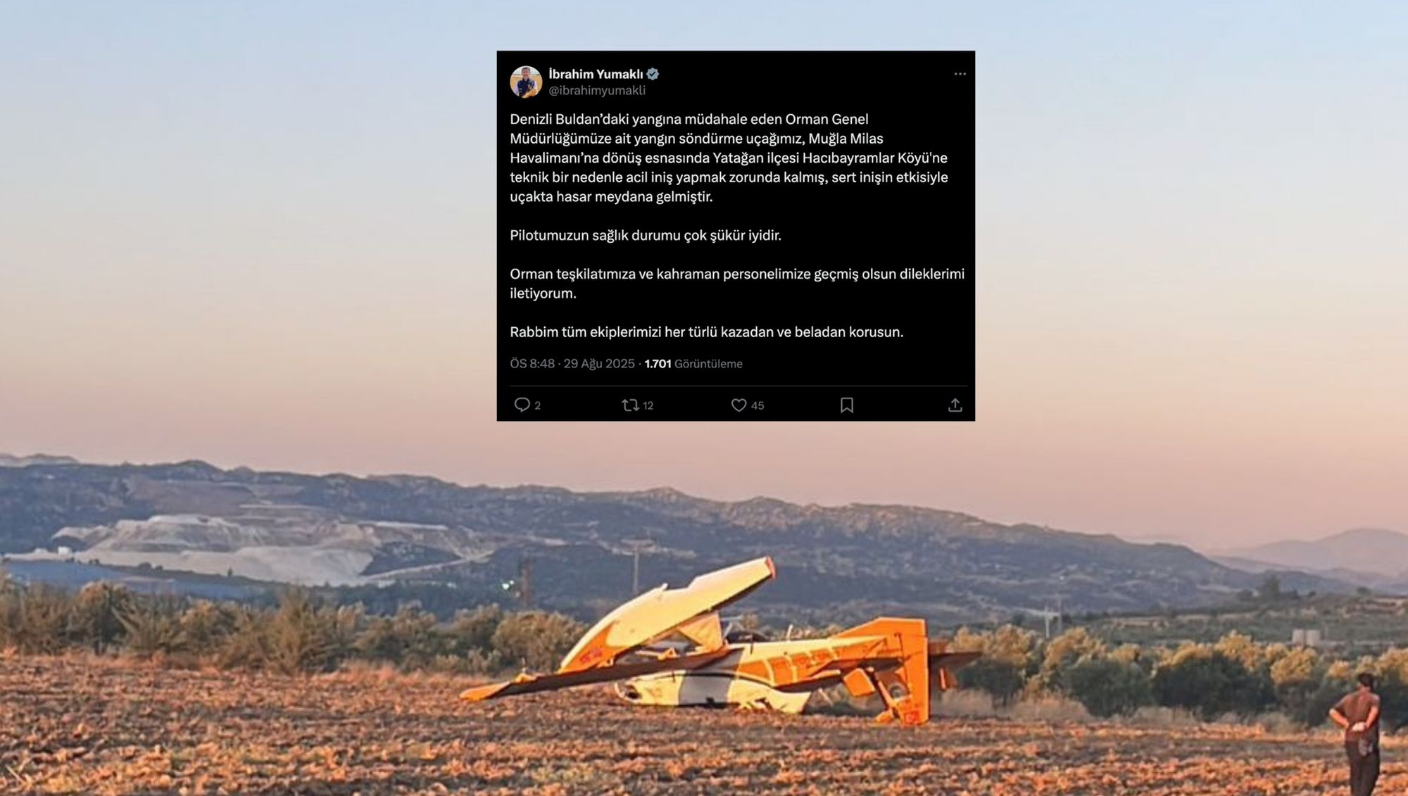 Bakan Yumaklı'dan Düşen Uçakla İlgili Açıklama