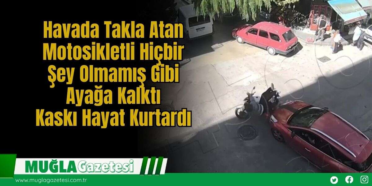 Havada Takla Atan Motosikletli Hiçbir Şey Olmamış Gibi Ayağa Kalktı: Kaskı Hayat Kurtardı