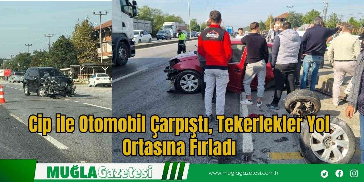 Cip ile Otomobil Çarpıştı, Tekerlekler Yol Ortasına Fırladı