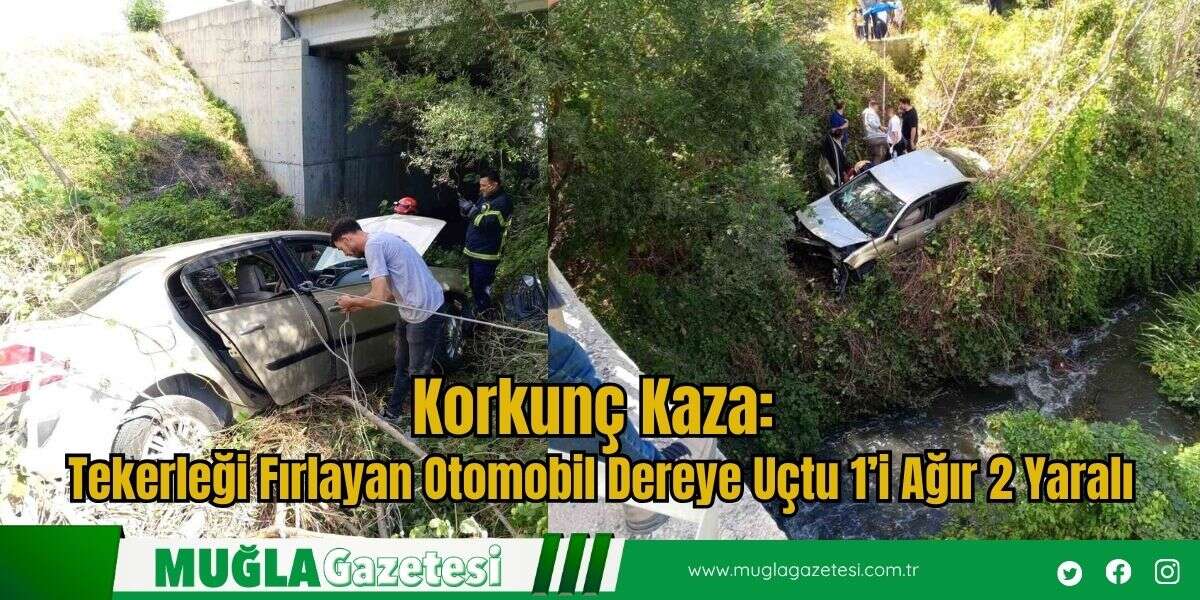 Korkunç Kaza: Tekerleği Fırlayan Otomobil Dereye Uçtu 1’i Ağır 2 Yaralı