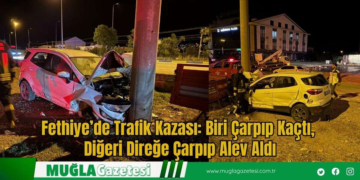 Fethiye’de Trafik Kazası: Biri Çarpıp Kaçtı, Diğeri Direğe Çarpıp Alev Aldı