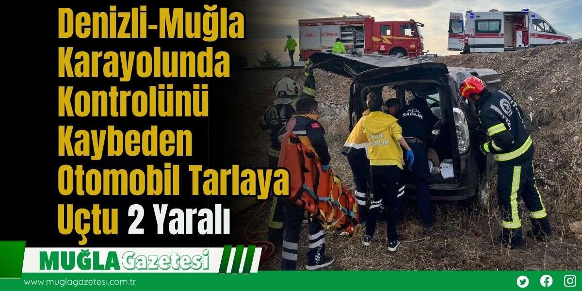 Denizli-Muğla Karayolunda Kontrolünü Kaybeden Otomobil Tarlaya Uçtu: 2 Yaralı