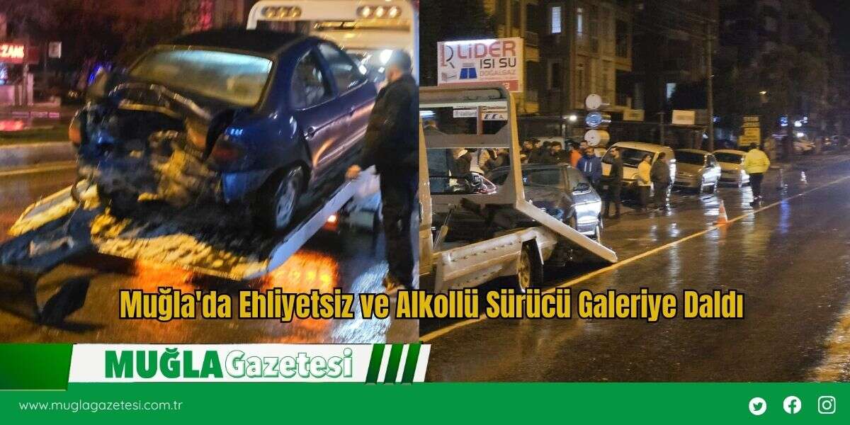 Muğla'da Ehliyetsiz ve Alkollü Sürücü Galeriye Daldı
