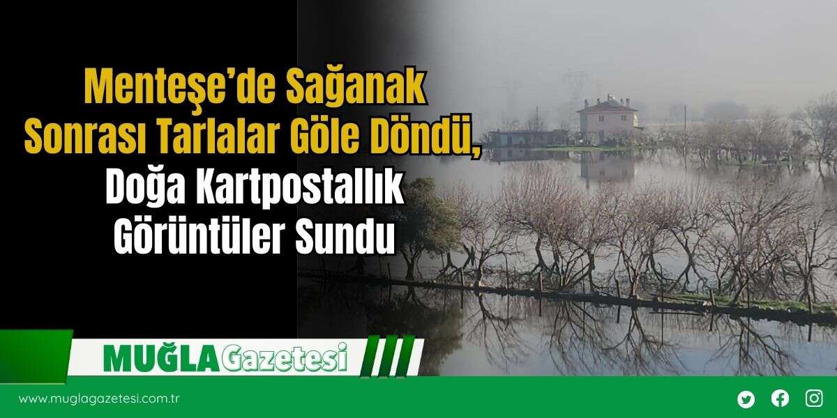 Menteşe’de Sağanak Sonrası Tarlalar Göle Döndü, Doğa Kartpostallık Görüntüler Sundu