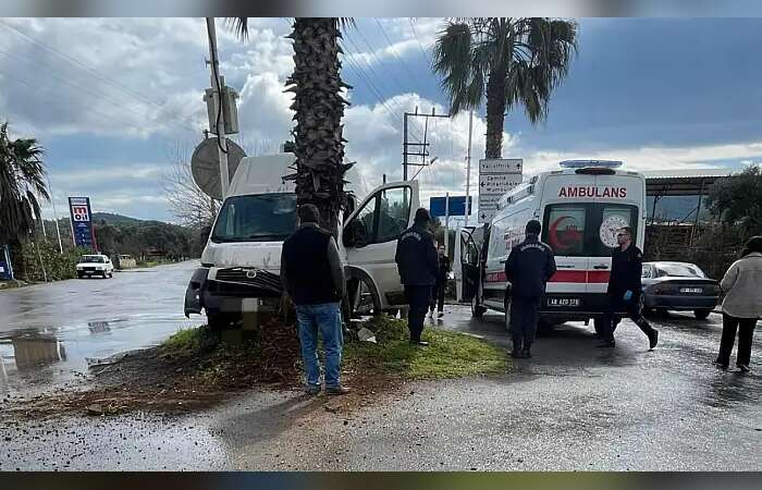 Muğla'da Sıradışı Kaza,  Minübüs Palmiye Ağacına Çarparak Durabildi
